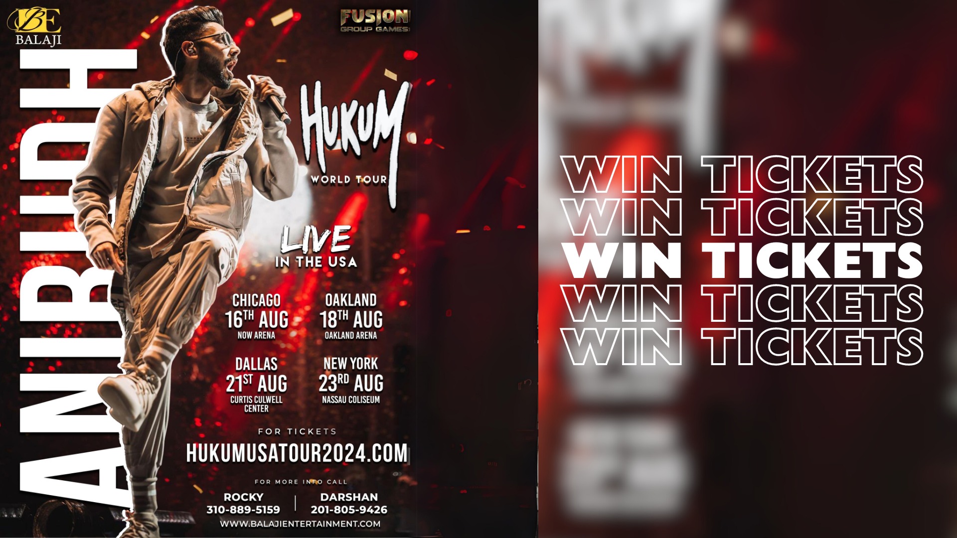 WIN FREE TICKETS TO ANIRUDH’S “HUKUM USA TOUR” 2024