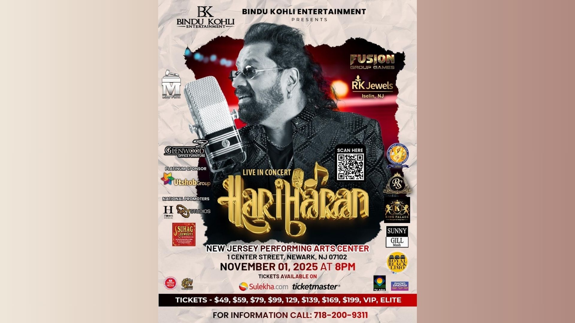 BREAKING NEWS: Experience Hariharan Live at the Iconic New Jersey Performing Arts Center (NJPAC) This November!